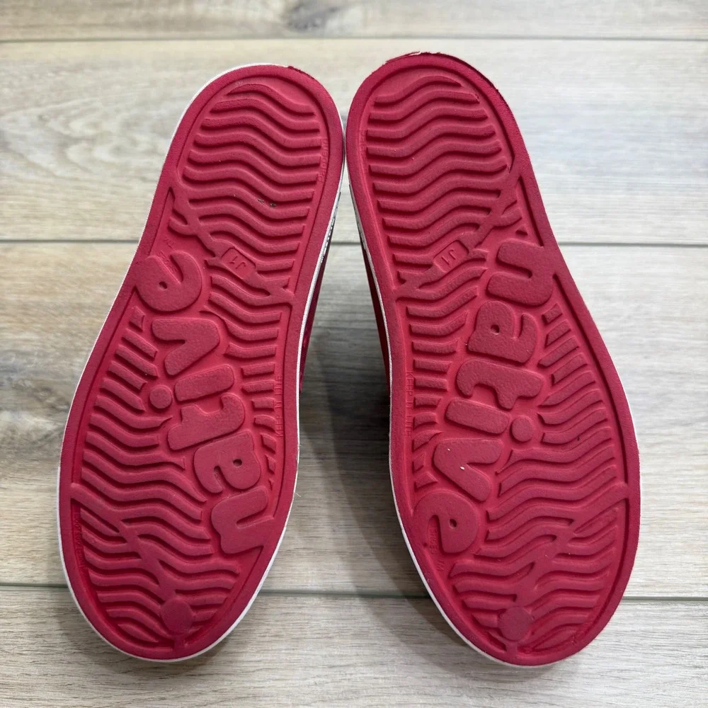 Native Jefferson Sugarlite Kids Red White Slip On Perforated Shoes Size J1